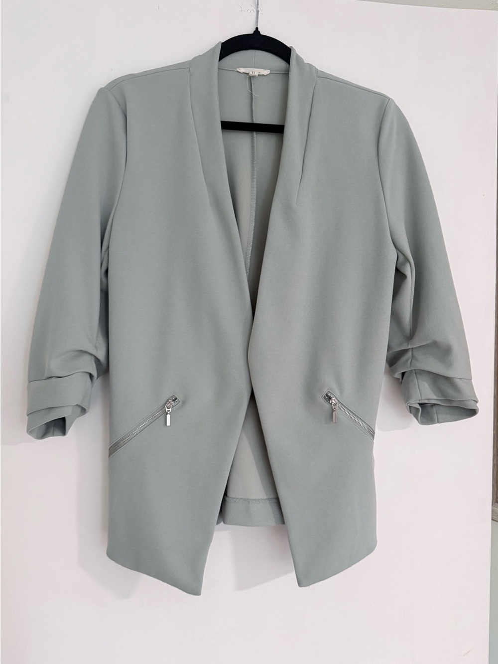 Maurices Light Sage Open-Front Blazer with Zipper Pockets